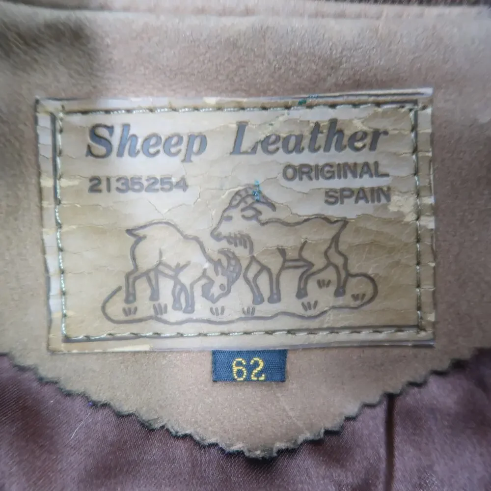 Vintage Sheep Leather Brown Tan Leather Zip Front Bomber Jacket Mens L